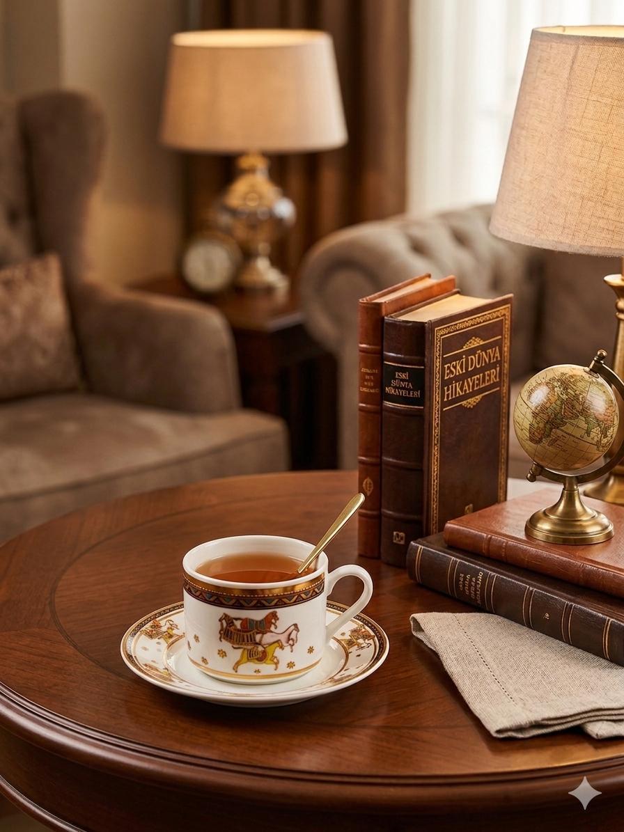 Vintage At Naxışlı Farfor Qəhvə Fincanı Dəsti – Hədiyyəlik Premium Set